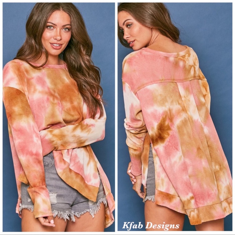 Super Comfy Tie Dye soft side slit detail Top